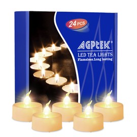 AGPTEK Flackernden LED Teelichter 24 Flammenlose Warmweiß Elektrische Kerzen inkl Batteriebetriebe，Dekoration für Weihnachten, Weihnachtsbaum, Ostern, Hochzeit, Party, Kunststoff, 24Pcs