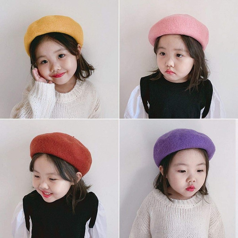 YiyiLai Warm Hat, Wool, Simple, Beret, For Kids, Girls, Felt