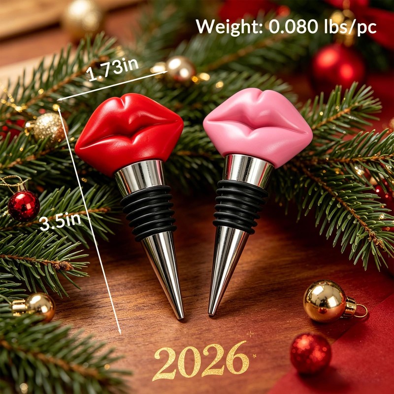 2 Packs Red and Pink Lips Wine Bottle Stopper -