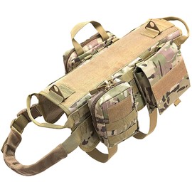 AIWAI Tactical Dog Harness with Pouches,Dog Vest Harness for Large Medium Dogs No-Pull Adjustable Military Dog Harness with Handle Walking Hiking Training (Camouflage, S)