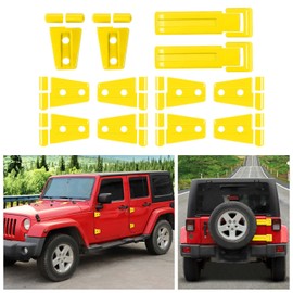 SQQP 12PCS Full Set Exterior Decoration Trim Kit Compatible with 2007-2018 Jeep Wrangler JK JKU Door Hinge Engine Hood Hinge Tailgate Hinge Cover (Yellow)
