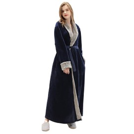 PUTUO Womens Bathrobe Ladies Soft Fleece Dressing Gown Winter Warm Long Robes Housecoat Loungewear Fluffy Nightwear Navy