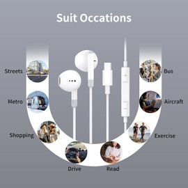 USB Type C Earphones Wired Earbuds Built-in Mic & Volume Control Headset Compatible with Phone 16/15 Pro Max Plus, Pad Pro, Galaxy S23/S22/S21/S20, Note10/20, A53/A54 USB C Devices.