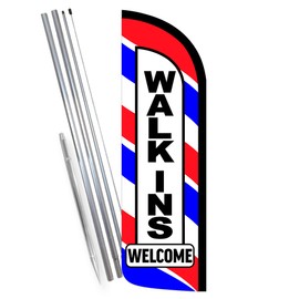 Walk Ins Welcome - Barber Shop Premium Windless Feather Flag Bundle (Complete Ki - Kit