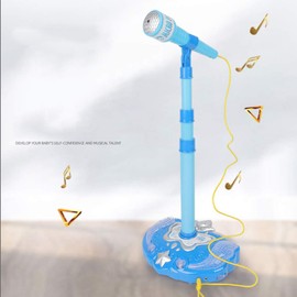Toyvian Musical Toys Karaoke Machine for , with Adjustable Stand and Microphones, Music Sing Microphone Toy with Flashing Stage Lights(Blue, Without Battery) Musical Toys
