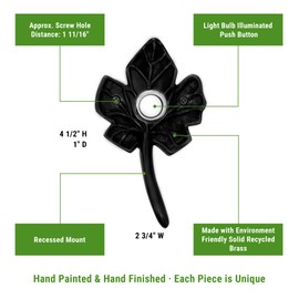 Waterwood Solid Brass Small Leaf Doorbell in Black - Wired & Illuminated Push Button from Environmentally Friendly Recycled Material