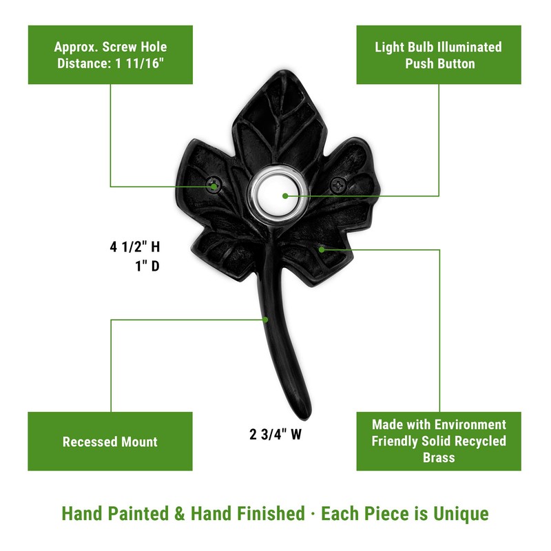 Waterwood Solid Brass Small Leaf Doorbell in Black - Wired