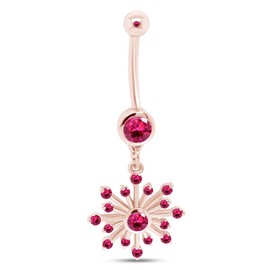 AFFY Round Shape Simulated Ruby Snowflake Belly Button Navel Ring in 14K Rose Gold Over Sterling Silver