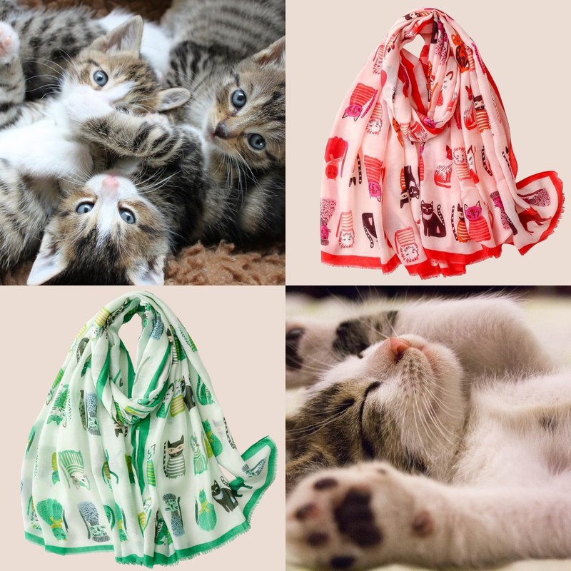 kinaviola Women's Scarf, Large Stole, Shawl, Cat, Cat, Scarf, Haori,