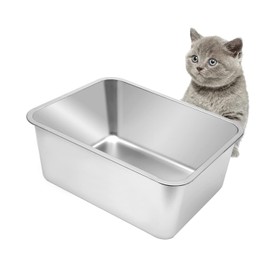 Kichwit Large Stainless Steel Cat Litter Box with High Sides, Metal Litter Pan for Cat, Non Stick Smooth Surface, Easy to Clean (17.5" L x 13.5" W x 7.9" H)
