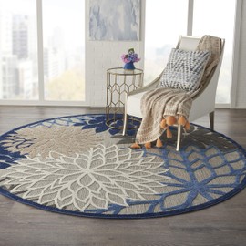 Nourison Aloha Indoor/Outdoor Floral Blue/Multicolor 7'10" x Area Rug (8' Round), XROUND