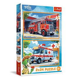 Trefl 2-in-1 Puzzle: The Treflik Family, Fire Brigade and Ambulance - 2 x 24 Pieces, Set of Two for Children from 3 Years