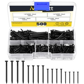 Mardatt 500Pcs 4 Sizes Hardware Nails Assortment Kit, Nails for Hanging Pictures, Small Nails, Finishing Nails, Hanging Nails, Wood Nails, Pin Nails, Wall Nails for Hanging (Black)