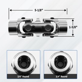 RABROPAR 3/4" Round X 3/4" Round Double Steering Shaft Universal U Joint Coupling Chrome