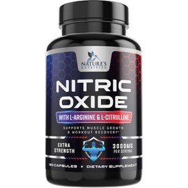 Nature's Nutrition Potenciador de óxido nítrico extrafuerte 3000 mg - L-arginina y citrulina 3 veces más potentes, los mejores suplementos de óxido nítrico para hombres, que favorece la salud muscular