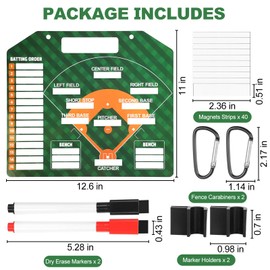 Magnetic Baseball Lineup Board, Dry Erase Coach Lineup Board, Baseball Coaching Board for Dugout, Baseball Clipboard for Coaches with 40 Lineup Cards, Baseball Coaching Accessories