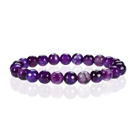 Cherry Tree Collection - Small, Medium, Large Sizes - Gemstone Beaded Bracelets For Women and Men - 8mm Round Beads (Purple Faceted Agate - Large)