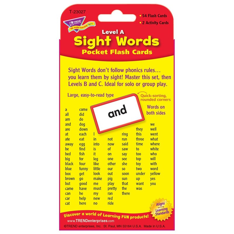 Trend Enterprises: Sight Words Level A Pocket Flash Cards, Great