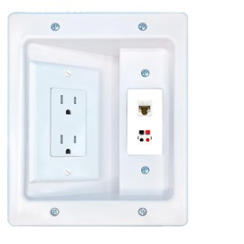 RiteAV CAT6 Speaker Recessed Wall Plate Cable Concealer Management Kit with Power Outlet Hides Cords and Cables