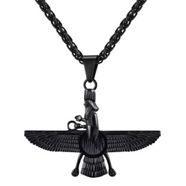 U7 Ancient Symbol Necklace for Men Women Ion Plating Black Chain Egypt Farvahar Pendant