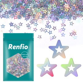 Renfio 1.75 Oz 50g Hollow Stars Confetti Glitter Micro Five-Pointed Stars Shiny Sequin Glitters Resin Sparkle Chunky Sequins for DIY Mold Art Nail Artwork Holiday Decoration - Laser Silver