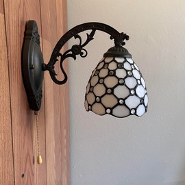 enjoy decor lamps Tiffany Armed Sconce White Stained Glass Crystal Beans Pull Chain Switch LED Bulb for Bedroom Living Room 6" W*11" D*9" H