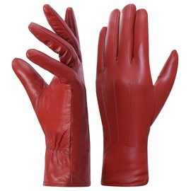 Harssidanzar Winter Leather Gloves for womens Warm Fleece Lining Touchscreen Vintage Finished GL018,Red,Size XL