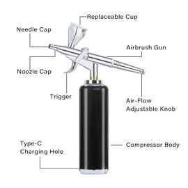 I-BEAUTEE High air Flow Airbrush Kit,Portable Airbrush Compressor, Rechargeable Cordless Airbrush, Mini Air Brush, Handheld Airbrush Gun for Barber, Model Painting, Nail Art, Makeup, Tattoo