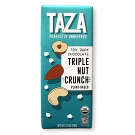 Taza Chocolate Organic Smooth & Crunchy Bars 70% Stone Ground, Triple Nut Crunch 2.5 Ounces (10 Count), Vegan