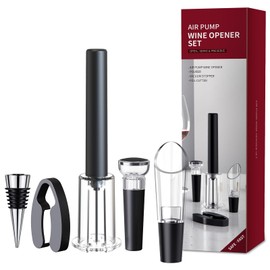Tycoonest Compressed Air Corkscrew Wine Set, Pump Wine Opener with Capsule Cutter, 2 Different Wine Stoppers & Wine Pourers, Professional Wine Accessories for Wine Lovers, Party Gift