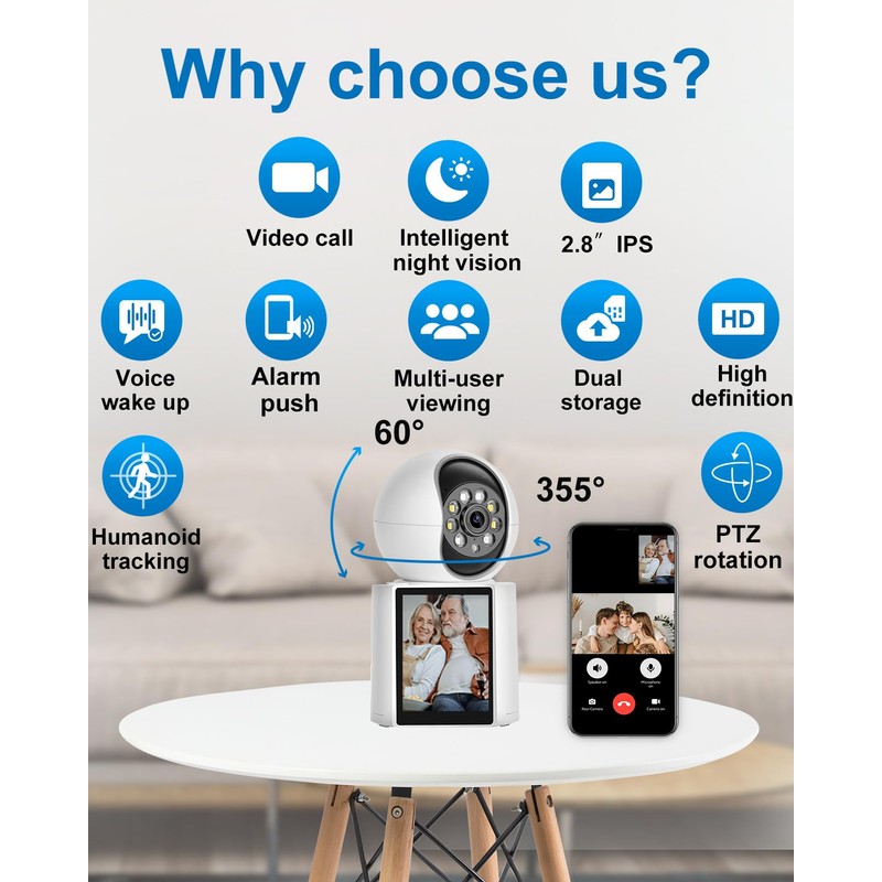 INSEETECH 2K Indoor Video Calling Camera with 2.8" IPS Screen,