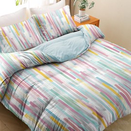 MUXHOMO Duvet Cover King Size, 3 Pieces Striped Duvet Cover Set, Reversible Graffiti Bedding Set with Dual-Zipper & 8 Corner Ties (104"x90", 2 Pillowcases)