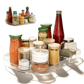 Turntable Fridge Organiser, 360° Rotating Turntable Rectangular Lazy Susan Multifunctional Kitchen Organiser Rotating Tray for Fridge Kitchen Spice Organiser 40 x 28 cm