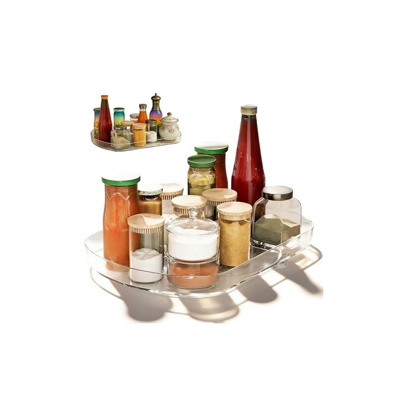 Turntable Fridge Organiser, 360° Rotating Turntable Rectangular Lazy Susan Multifunctional