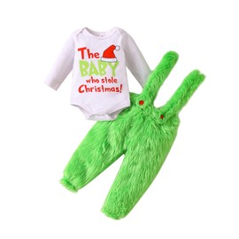 Qianderer Baby Cosutmes Funny Christmas Cosplay Party Outfits The Baby Who Stole Christmas Outfit Furry Pants/Skirt Xmas Clothes (Ba Green Pants Set, 0-6 Months)