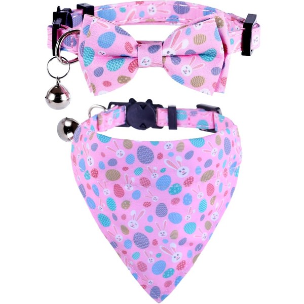 Easter Cat Collar Breakaway with Bow Tie Bandana and Bell