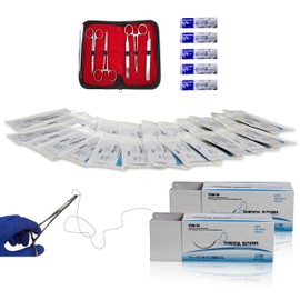 Vision Scientific 24 PK 75cm Silk Surgical Suture Thread W Curved Needle | Superior Tensile Strength |Excellent Knot Security |5 Piece Stainless Tools W 5 Blades (Educational & Training Use Only)