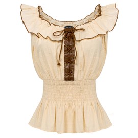 SCARLET DARKNESS Women's Renaissance Tops Off Shoulder Lace-Up Corset Summer Cotton Blouse, apricot