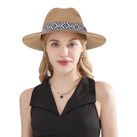 Sun Hats for Women Men Wide Brim Straw Hat Adjustable Summer Panama Hat Fedora Hat UPF 50+ Foldable Roll up Sun Hat Foldable Packable Straw Beach Hat Cap for Women Men UV Protection Hat Sun Visor Cap