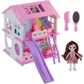 Doll House for 3-8 Year Old, with Living Room Bedroom Bathroom Kitchen Furniture Playset, Double-Sided Dollhouse with 1 Dolls,3 Sets Doll Clothes, Lights, Furniture and Accessories