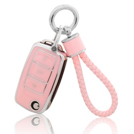 YO&YOYE for VW Volkswagen Key Fob Cover with Keychain, Pink Soft TPU Key Case Protection Fit for Jetta Golf Polo MK6 Passat Tiguan BeetlePink
