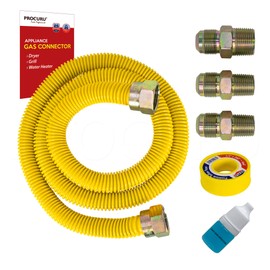 PROCURU 1/2" OD x 60" (5Ft) Universal Gas Flex Connector Kit, SafeGuard Yellow Coated Stainless Steel Gas Supply Pipe for Dryers, Bbq Grills, Water Heaters (Red Series)