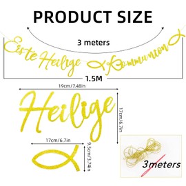 Premium Golden First Holy Communion Garland with Glitter, Sacrament Decorative Banner, Sparkling Hanging Festival Decoration for First Communion Boys and Girls, 150 cm Communion Party Decoration