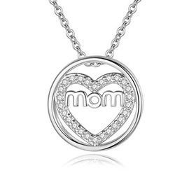 YALLNASL Mothers Day Birthday Gifts for Mom Mother from Daughter Son Silver Heart Necklace for Mama Mommy Love Heart Necklaces for Women Mom Mother Gift Heart Necklace