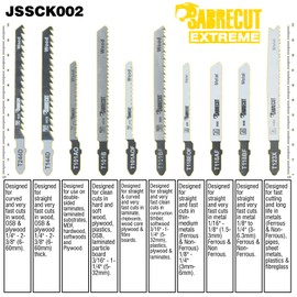 10 x SabreCut JSSCK002 Professional Jigsaw Wood and Metal Cutting T144D T244D T101B T101BF T101AO T101AOF T118EOF T118AF T118BF T123X Box Set