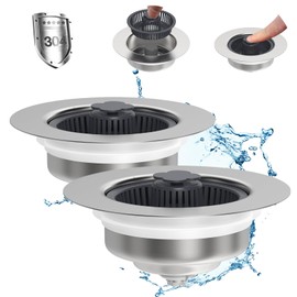 2 PCS-Upgraded 3 in 1 Kitchen Sink Drain Strainer - Stopper Set, Stainless Steel Kitchen Sink Stopper, Pop Up Anti-Clogging Sink Strainer Basket Filter for US Standard 3-1/2 Inch Kitchen Drain(2Pack)
