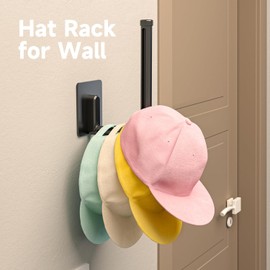 OWLMATE Hat Organizer for Baseball Caps Hat Rack for Wall Hat Hooks Hat Storage Holder for Closet Door Adhesive/Drill Mount 4 Pack Model Black V12