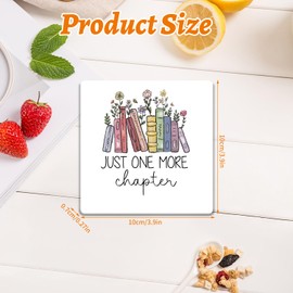 Book Lover Gifts for Women Ceramic Coaster with Cork Backing Pads, Square Coaster Pads for Bookworm, UV Printing, 10 X 10 X 0.7 Cm - Just One More Chapter
