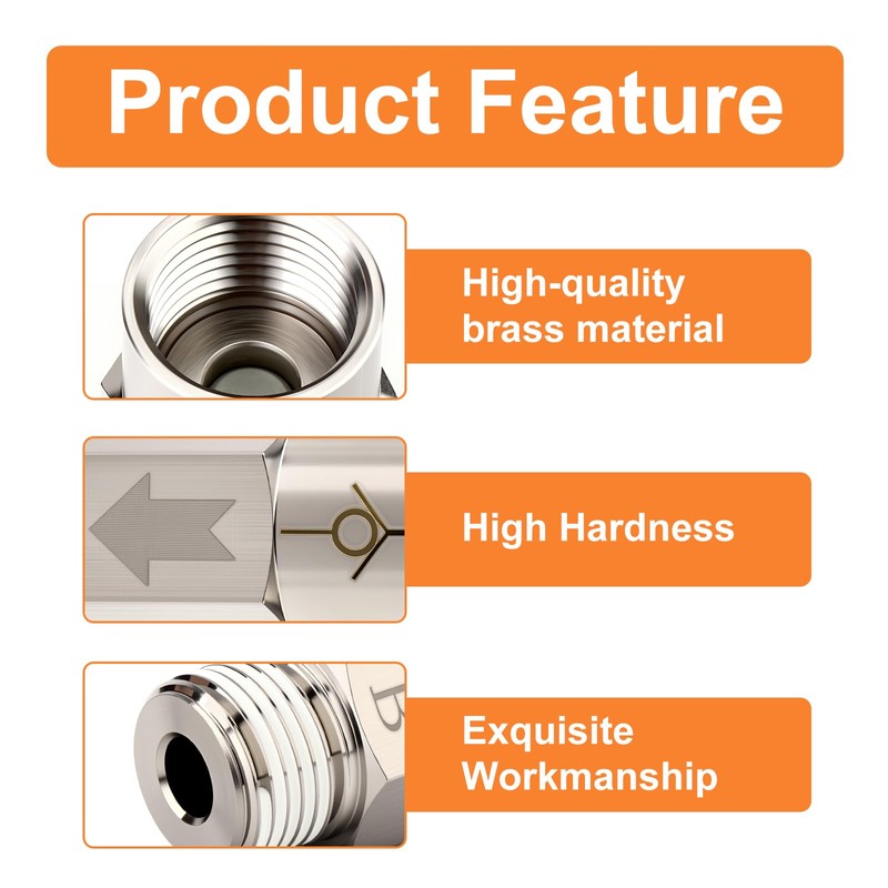GASHER 2Pcs One-Way Non-return Check Valve 1/4" Male x 1/4"