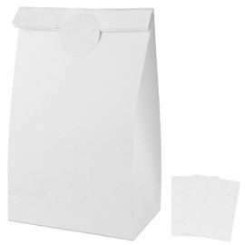 Fowecelt 24 Pack White Party Favor Bags, Goodie Candy Snack Treat Paper Bag with Stickers for kids Birthday Party Baby Shower Decoration Supplies